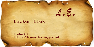Licker Elek névjegykártya
